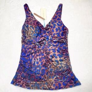 Sea Level Swim Tankini Top Size 6 Multicolor Animal Print Twist Front Ruched NWT
